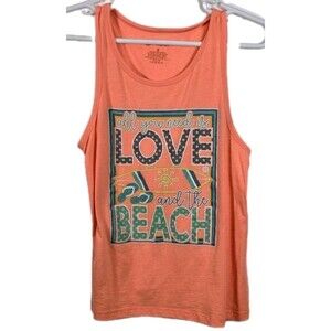 Girlie Girl Originals Women’s Small Orange " Love At The Beach" Tank Top